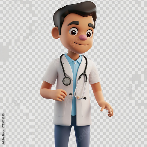 3d doctor with stethoscope on a transparent background