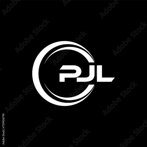 PJL letter logo design with black background in illustrator, cube logo, vector logo, modern alphabet font overlap style. calligraphy designs for logo, Poster, Invitation, etc. photo