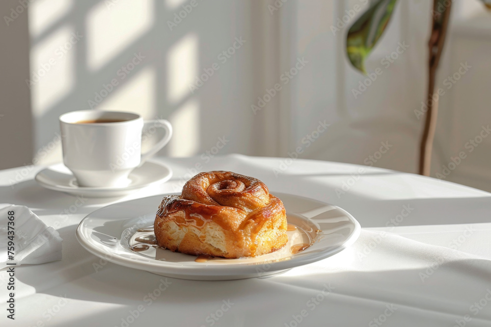 Delicious Cinnamon Roll on White Plate with Nikon D7000 Gen AI Delicious Cinnamon Roll on White Plate with Nikon D7000 Gen AI