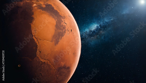 Dark side of the Red Planet seen from space, symbolizing mystery and exploration. Perfect for futuristic space-themed projects