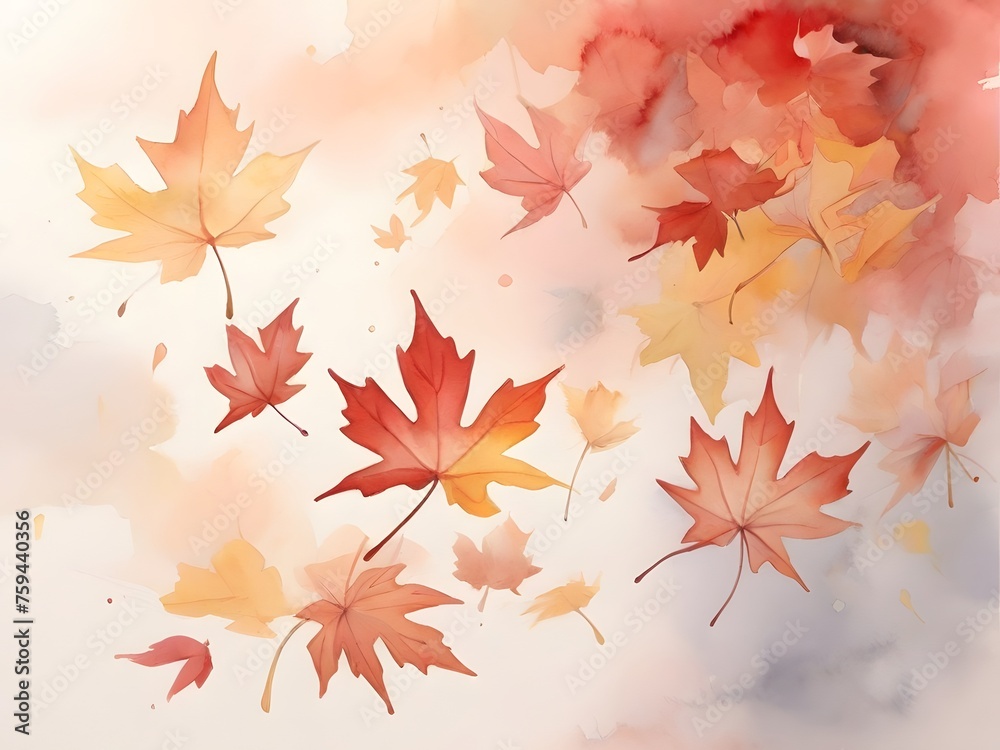 Delicate illustration of maple leaves floating in mid-air Delicate illustration of maple leaves floating in mid-air