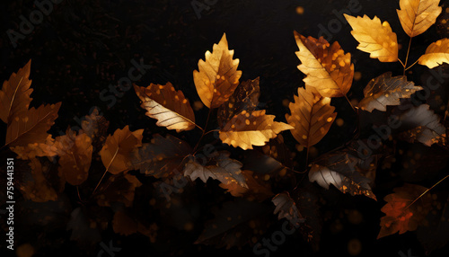 Autumn leaves on dark background