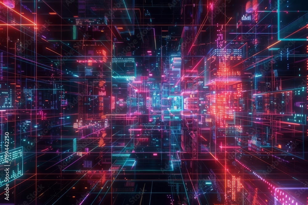 Cybernetic Matrix: Pulsating Grid with Glitch Effects