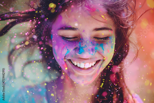 colorful holi girl laughing happiness