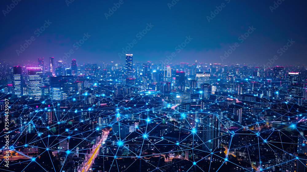 The modern creative communication and internet network connect in smart city. generative ai