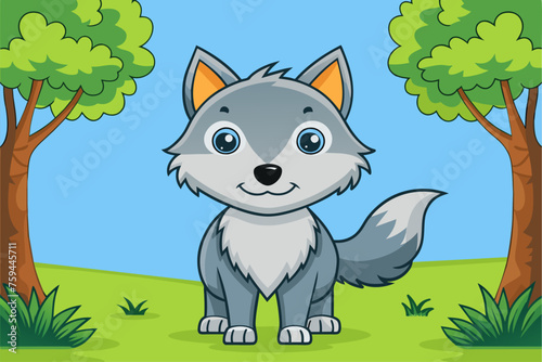 Wolves frolic amidst towering trees, their playful antics under a verdant canopy.