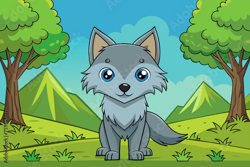 Wolves frolic amidst towering trees, their playful antics under a verdant canopy.