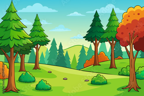 Tree trunks stand tall and mighty in a dense forest.