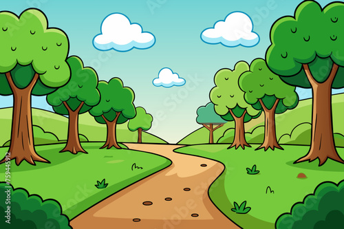 Tree trunks stand tall and mighty in a dense forest.