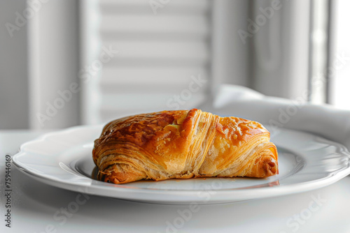 Delicious Sausage Roll on White Plate with Minimalist Background Gen AI photo