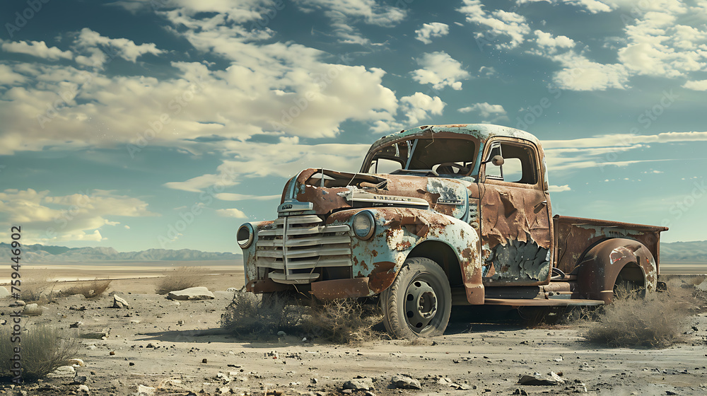 realistic classic truck in the desert 