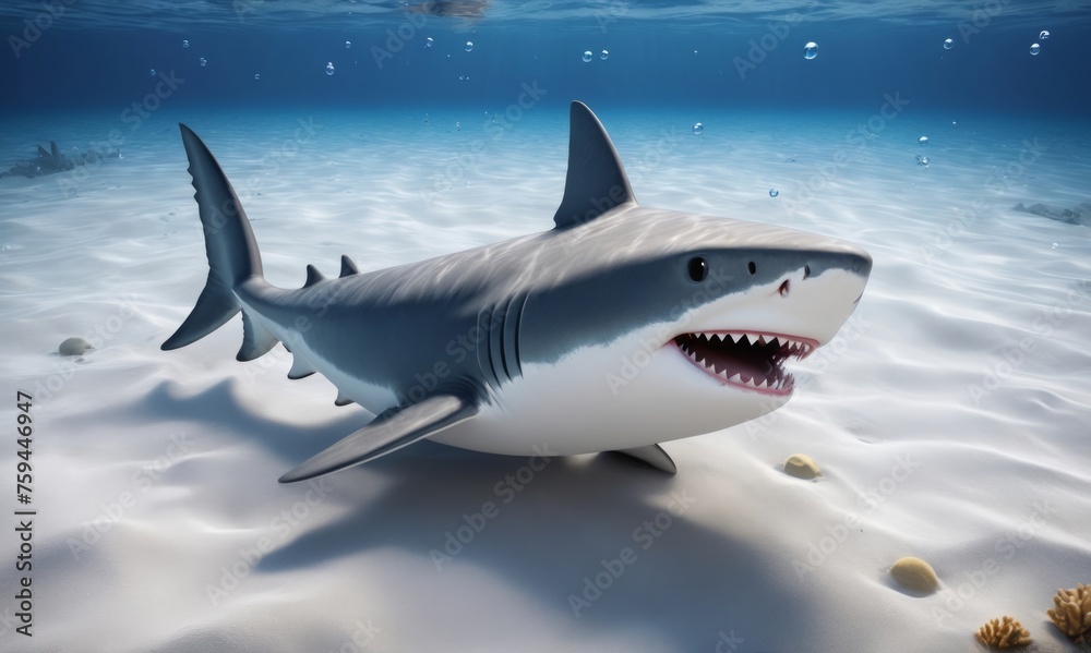 Fototapeta premium shark been crawling along the ocean floor, leaving a trail of tiny bubbles behind symbol of the sea's magic