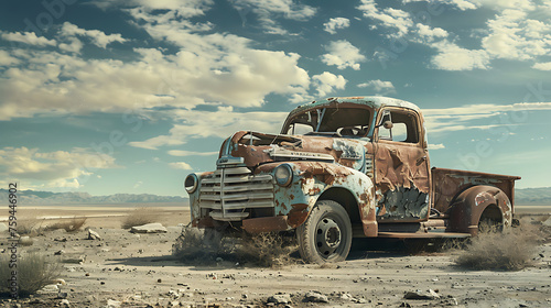 realistic classic truck in the desert  photo