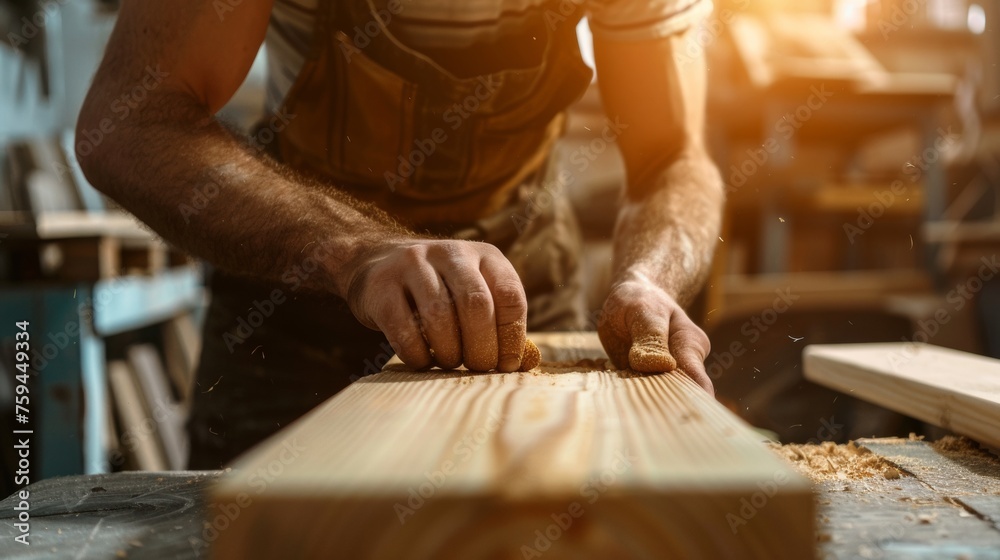 close up man owner a small furniture business is preparing wood for production. carpenter male is adjust wood to the desired size. architect, designer close up man owner a small furniture business is preparing wood for production. carpenter male is adjust wood to the desired size. architect, designer