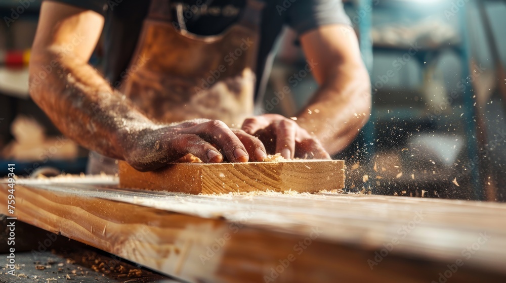 close up man owner a small furniture business is preparing wood for production. carpenter male is adjust wood to the desired size. architect, designer close up man owner a small furniture business is preparing wood for production. carpenter male is adjust wood to the desired size. architect, designer