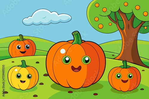 A tree with numerous pumpkin fruits hanging from its branches.