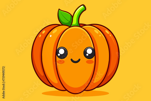 Pumpkin fruit, a large, round, and orange-colored cultivar, lies against an equally vibrant green background.