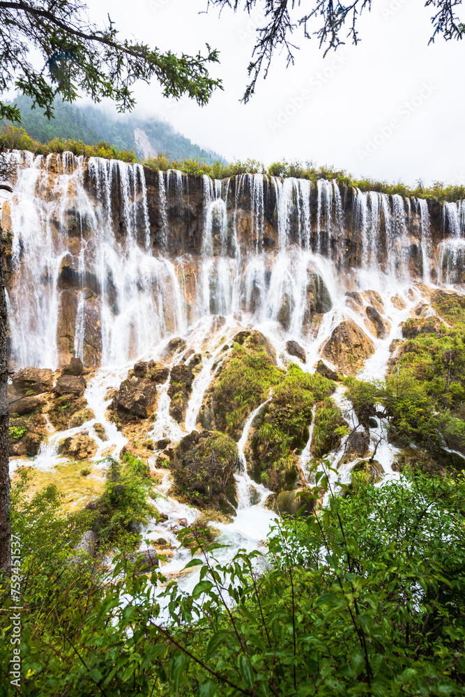 Waterfall at the Sparkling Sea in Jiuzhaigou, Sichuan, China