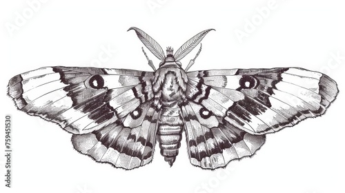 An outlined detailed etched engraving Greta Oto in a retro style. Hand-drawn insect, outlined moth. Isolated modern graphic illustration. photo