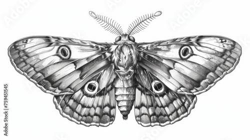 Hand-drawn insect, outlined moth. Detail etched engraved Greta Oto in retro style. Handdrawn modern graphic illustration isolated on white. photo