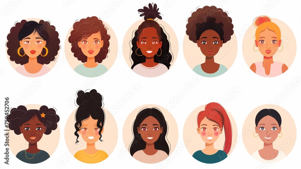 Plain Face Races Face avatars of women in a wide range of races and ethnicities. Circle ...