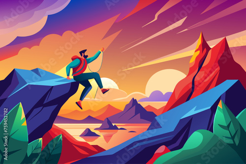 Rock climbing in a rugged canyon featuring sheer rock faces and a narrow river below.