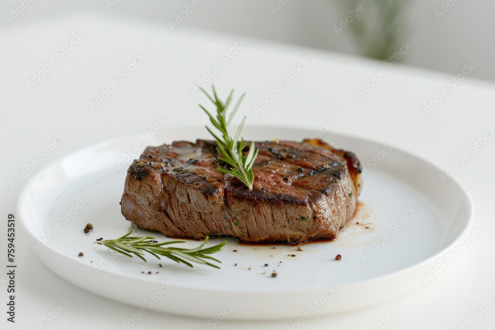 Garlic Butter Steak on White Plate with Elegant Presentation Gen AI