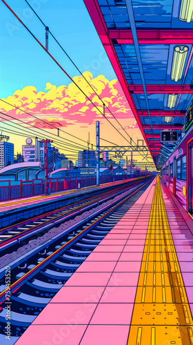 colorful line illustration of a railway station --ar 16:9 --stylize 250 --v 6 Job ID: 0a6db7e2-8913-4000-8b6c-b1094e293e44