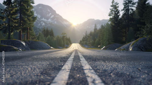 Asphalt road in the mountains at sunset. Travel and tourism concept