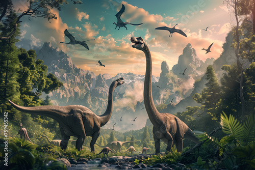 A group of dinosaurs from the dinosaur era photo