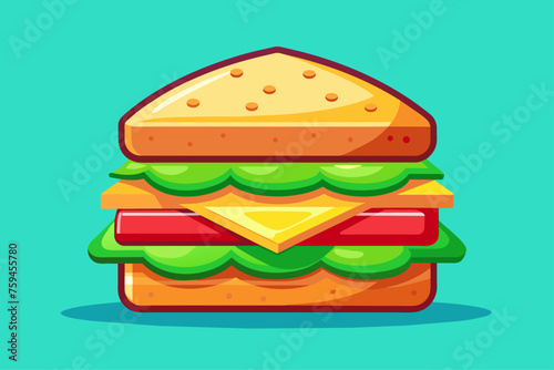 Appetizing sandwich on wooden table with checkered napkin and fresh vegetables.