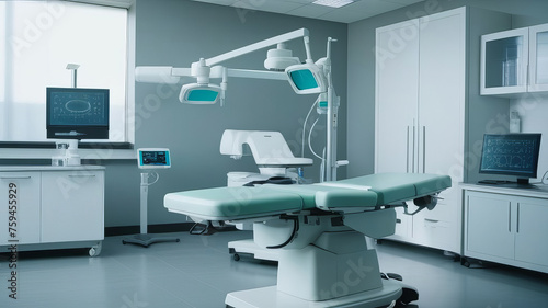 Modern stylish bright dental office with a new chair for receiving patients. clean and elegant chair from clinic. Modern stomatology clinic. Stomatological instrument in the dentist clinic