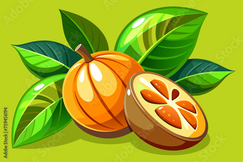 Sapote fruits with dark-brown rough skin and reddish-orange sweet-tart edible pulp