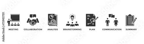 Brief banner web icon vector illustration concept for a briefing of business plan with an icon of meeting, collaboration, analysis, brainstorming, plan, communication, and summary