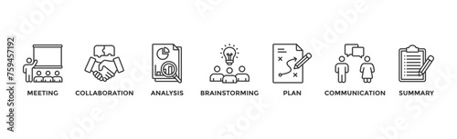 Brief banner web icon vector illustration concept for a briefing of business plan with an icon of meeting, collaboration, analysis, brainstorming, plan, communication, and summary