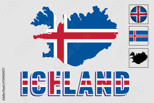 Iceland map and flag in vector illustration