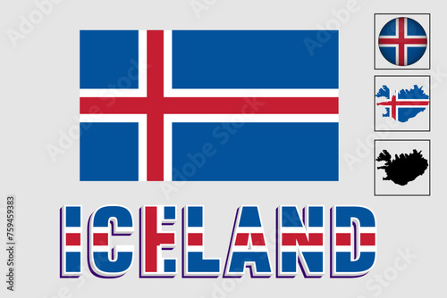 Iceland map and flag in vector illustration