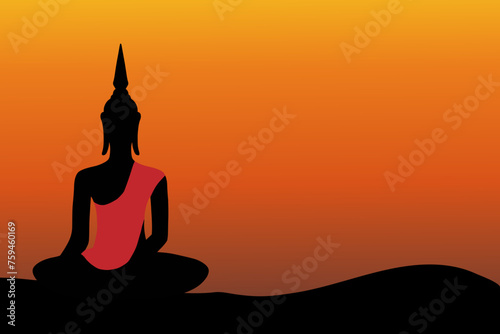 Buddha meditating silhouette and sunset background illustration © Allie su 