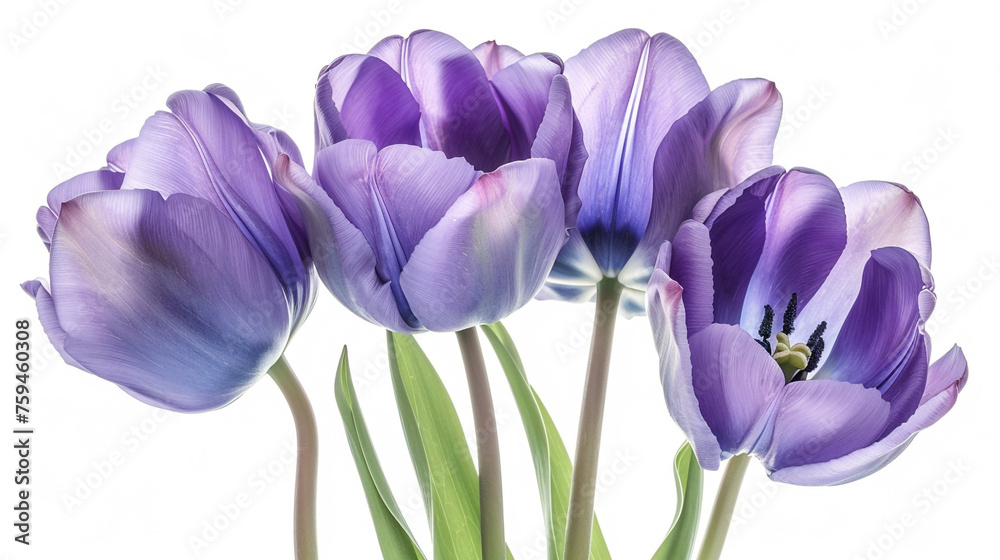 purple tulips on white background 