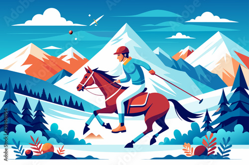 Snowy backdrop of snow polo sport in a picturesque setting