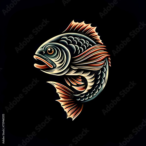 illustration vintage logo design a fish giant red