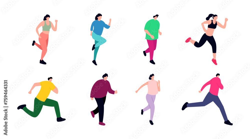collection of vector illustrations of people running