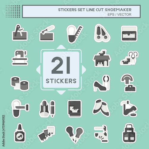 Sticker line cut Set Shoemaker. related to Shoes symbol. simple design editable. simple illustration