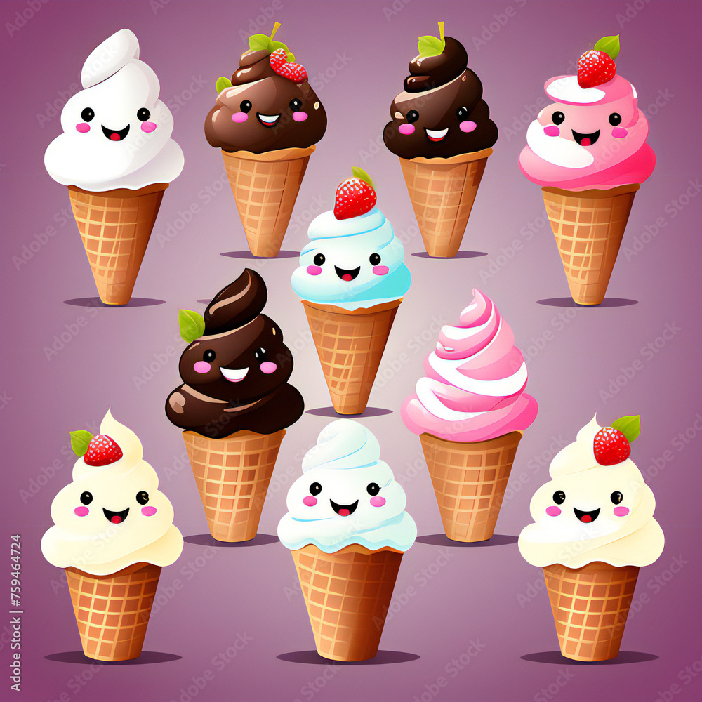 cuteice cream cone cartoon vector Generative ai cuteice cream cone cartoon vector Generative ai