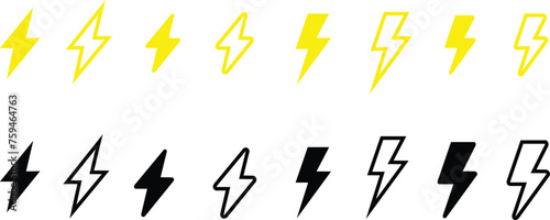 illustration of an background with lines flash icons set yellow and black icon