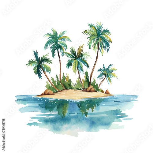 tropial island vector illustration in watercolor style