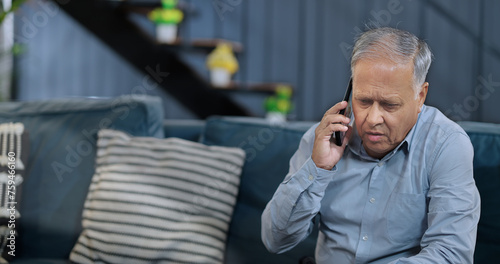 Bild auf Leinwand Indian Asian Hindu Upset tensed angry stress old elder man sitting sofa couch ta