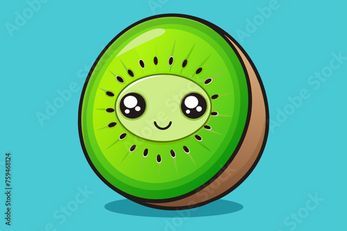 A green and brown kiwi fruit sits against a white background, its fuzzy skin and segmented flesh visible.