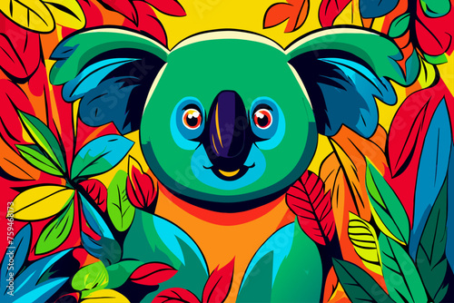 A koala lounges amidst lush eucalyptus leaves, its adorable features and relaxed demeanor evoking a sense of peace and tranquility.