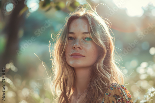 Young woman portrait in 70s fashion style